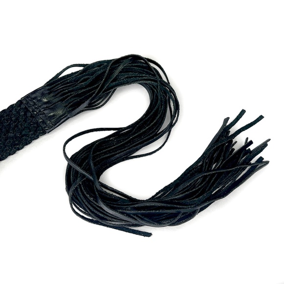Vintage Black Braided Leather Belt with Fringe Tail - Picture 3 of 4